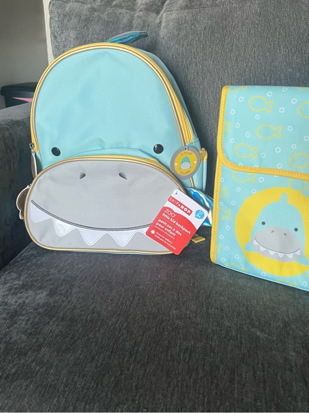 Skip Hop Light Blue & Yellow Shark Backpack and Snack Tote Set